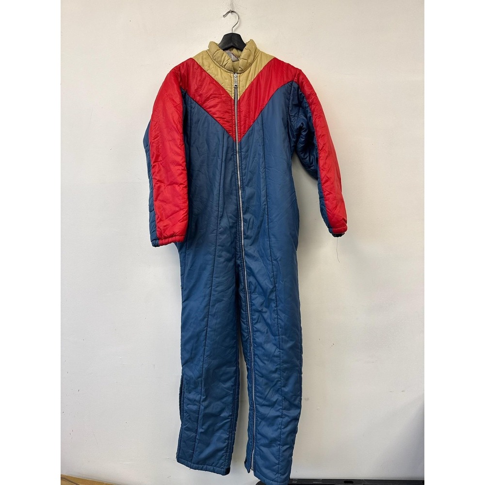 Vintage Sears Coat Teen 36 Blue Nylon Quilted Ski Snowsuit Put-On Shop Retro 70s